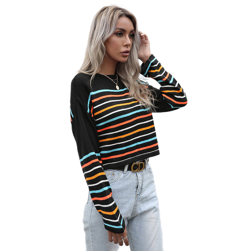 Alternative view of Colorful Striped Tops Women Knitted Sweaters