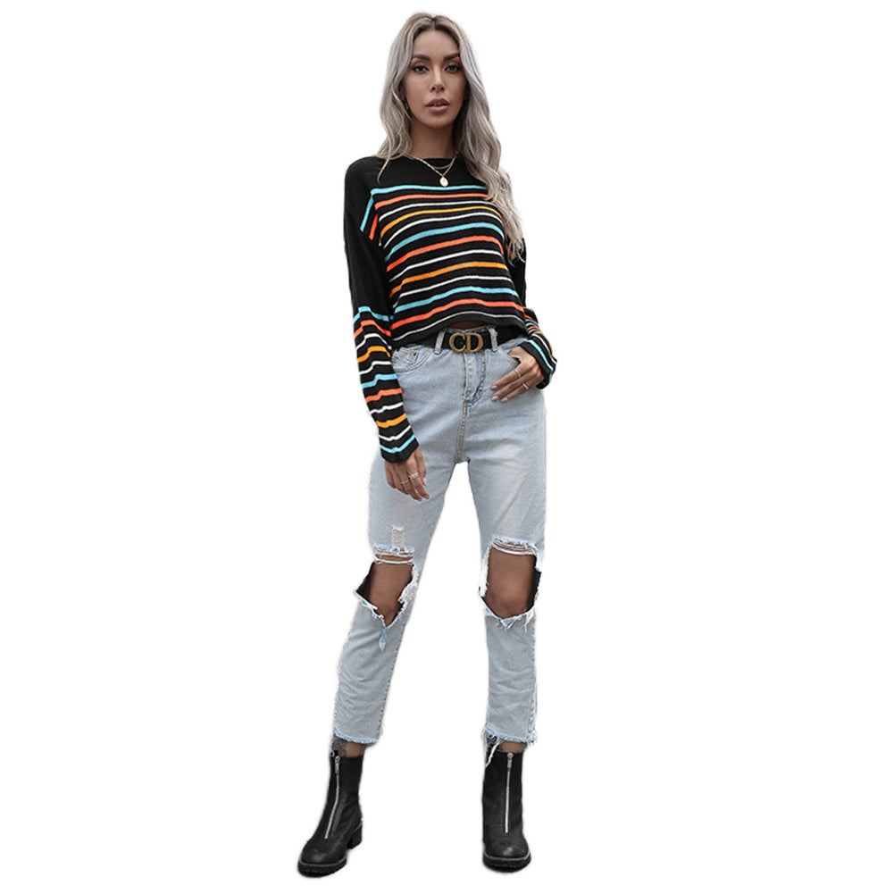 Colorful Striped Tops Women Knitted Sweaters
