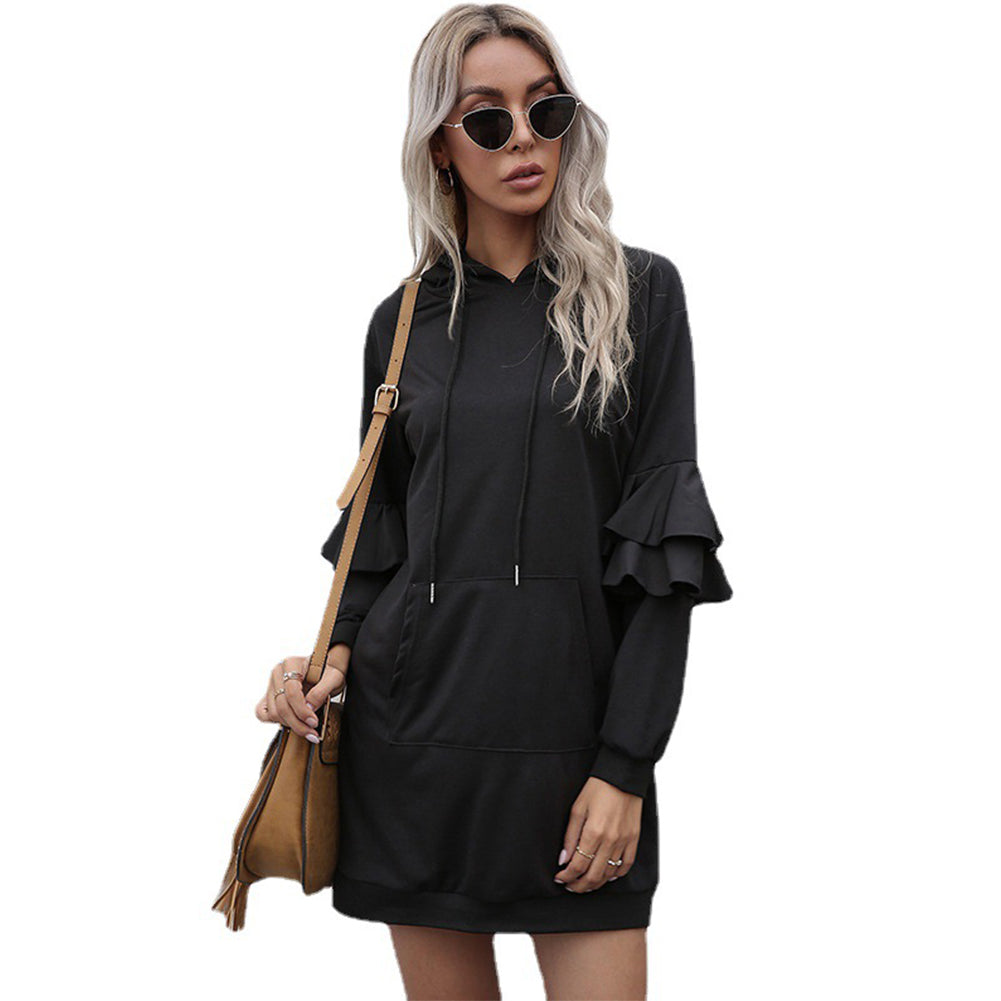 Cross Border Ruffle Panel Hooded Sweater Dress - Image 3
