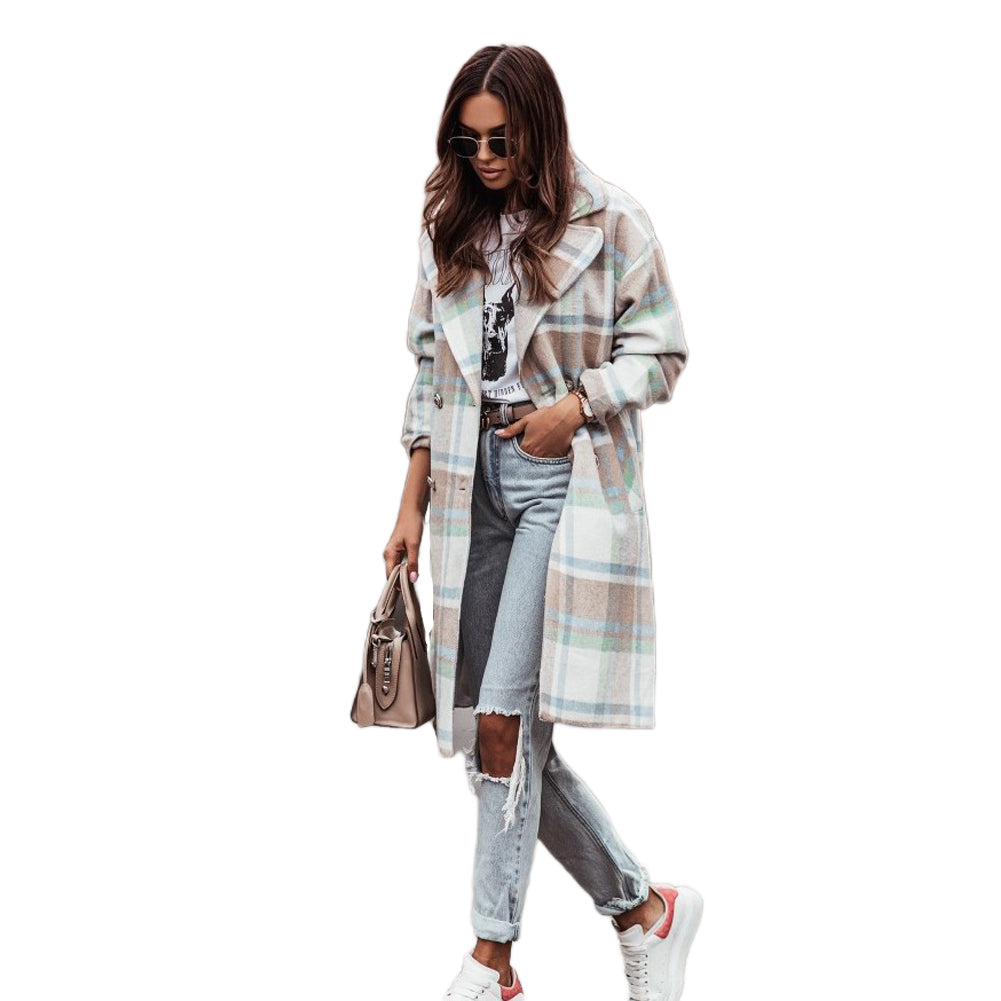 Alternative view of Long-sleeve Woolen Mid-length Plaid Coats