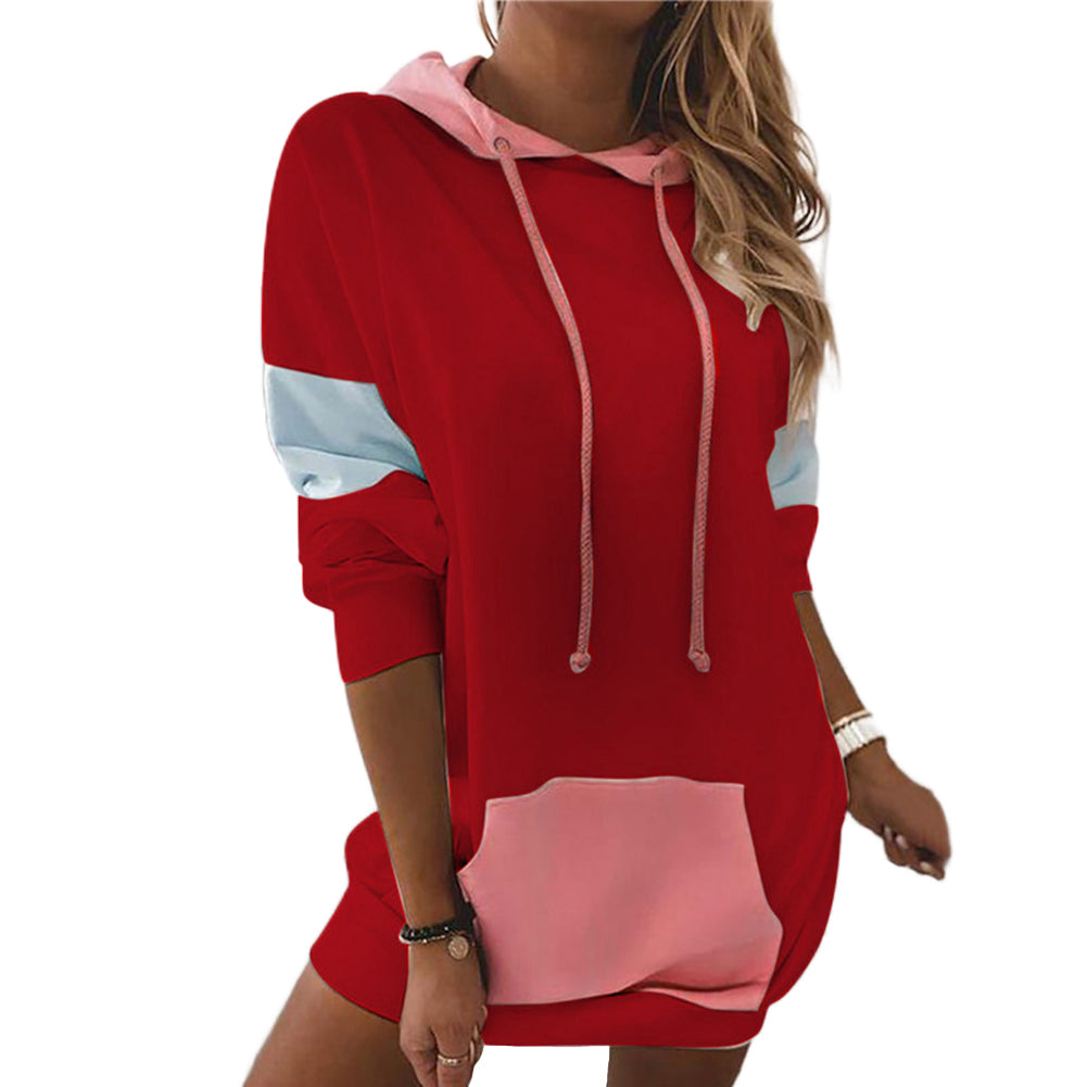 Women Long Sleeve Hoodie Contrast Panel Sweatshirts