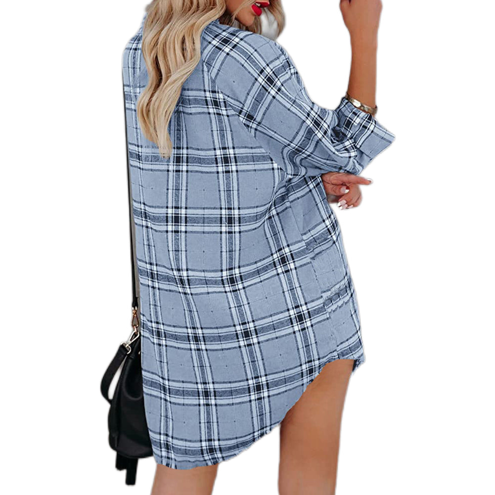 New Shirt Plaid Print V-neck Long-sleeved Tops