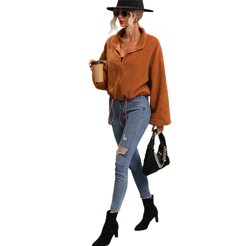 Alternative view of Women Fashion Short Coats Zip Solid Fleece Jacket