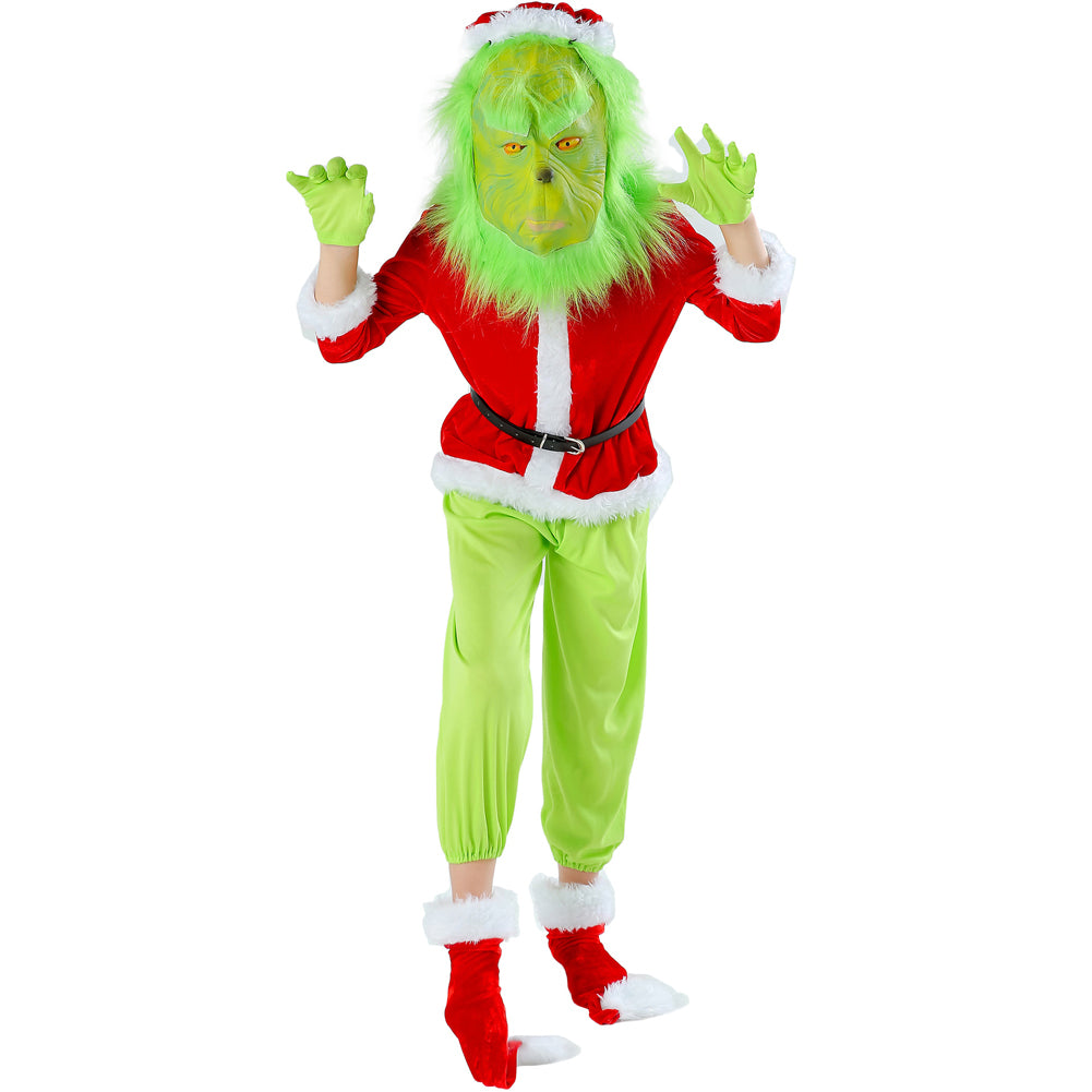 Children Christmas Green Hair Monster Grinch Costume Suit