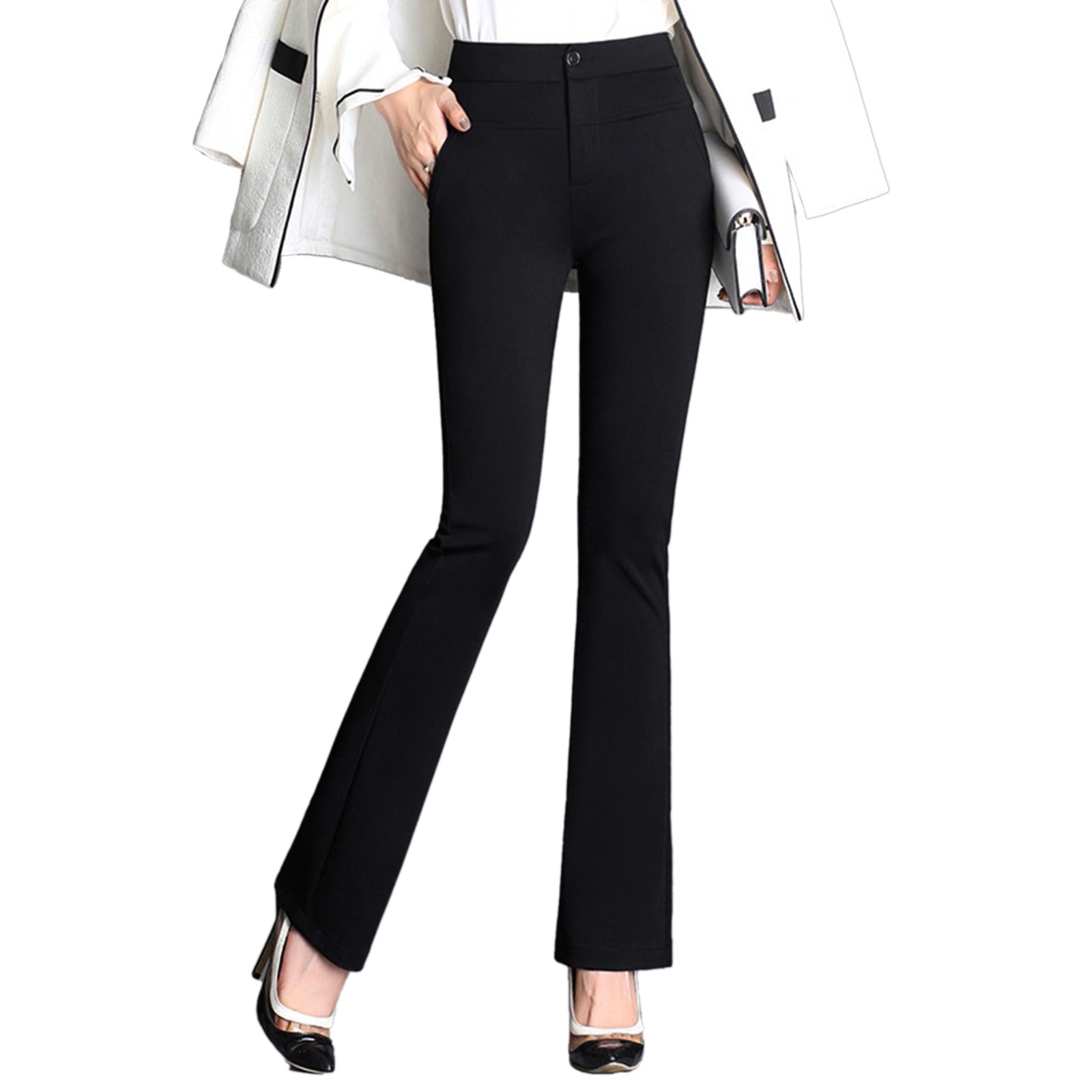 Alternative view of High Waist Slim Black Straight Trousers Casual Pants