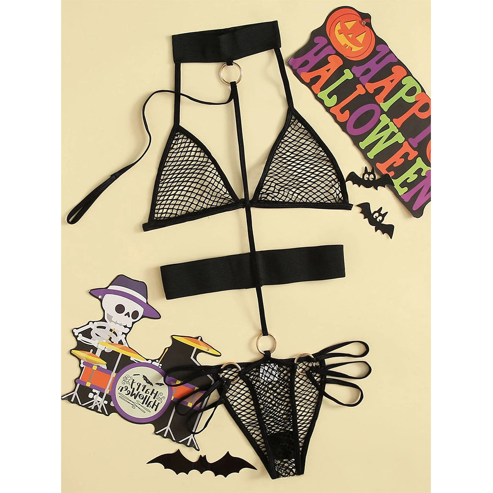 Sexy Mesh Jumpsuit Female Three-point Underwear Set