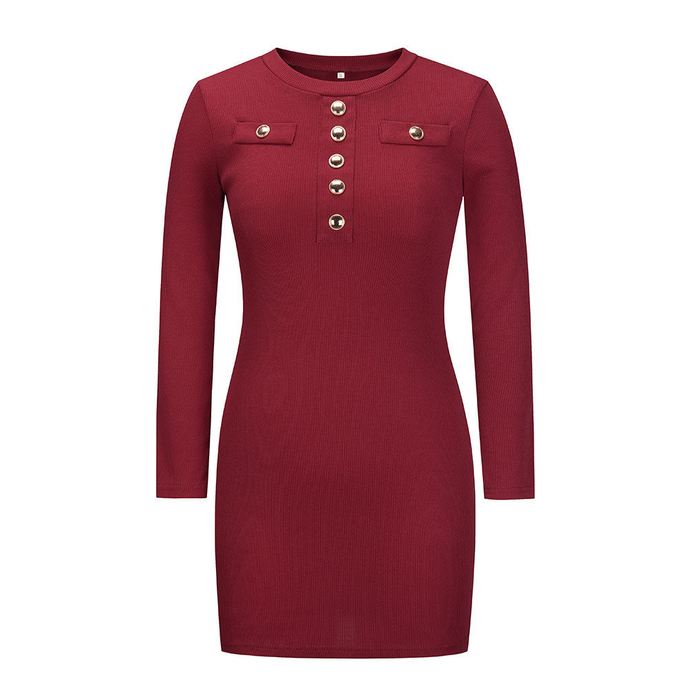 Rib Dress Cover Hip Button Waist Ladies Skirt