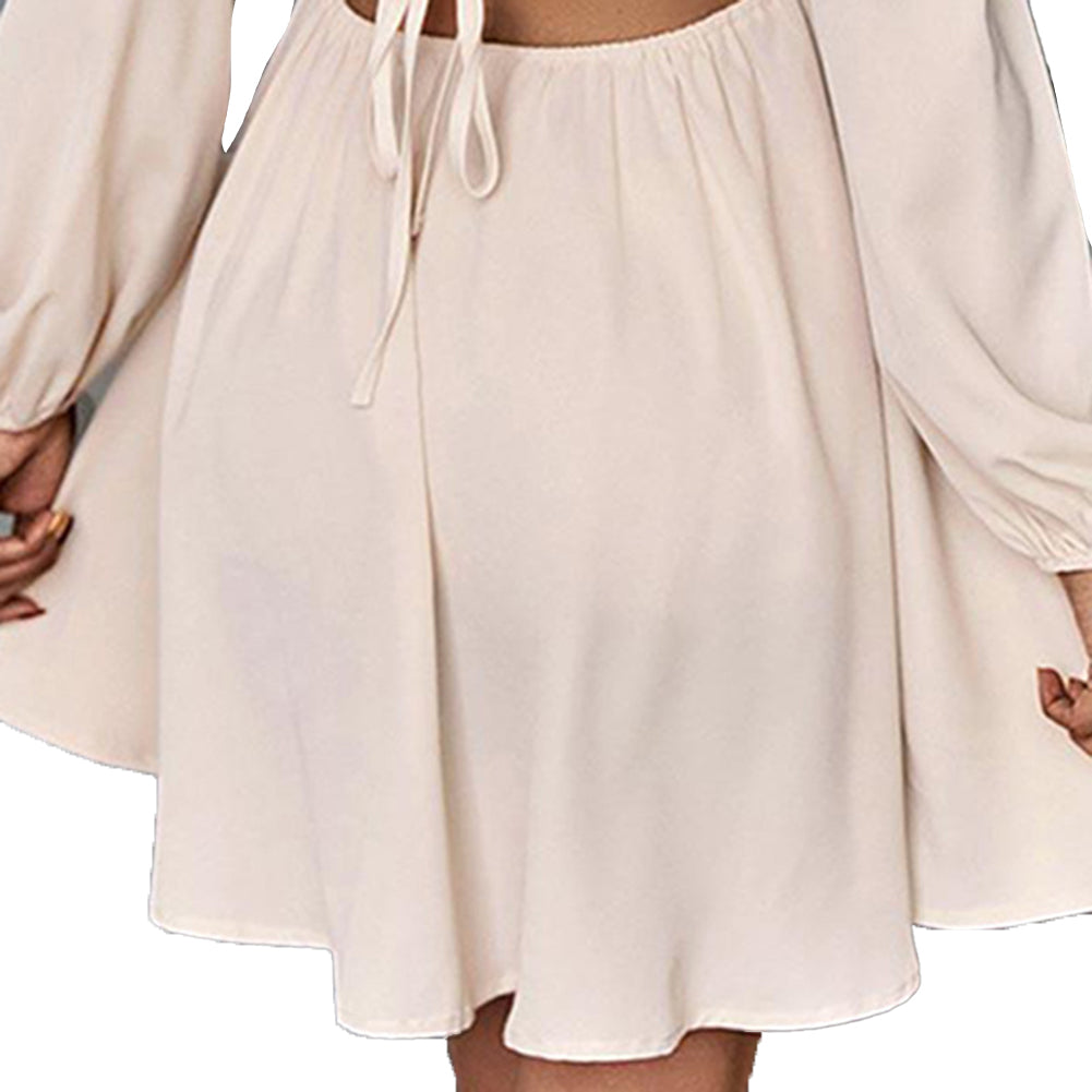 Fashion Commuting Solid Color Tie Hollow Ruffled Dress