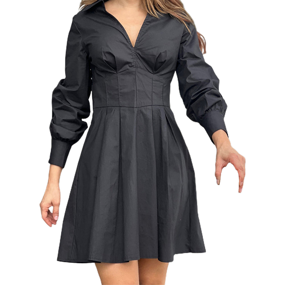 Women Elegant Casual Solid Color V-neck Dress