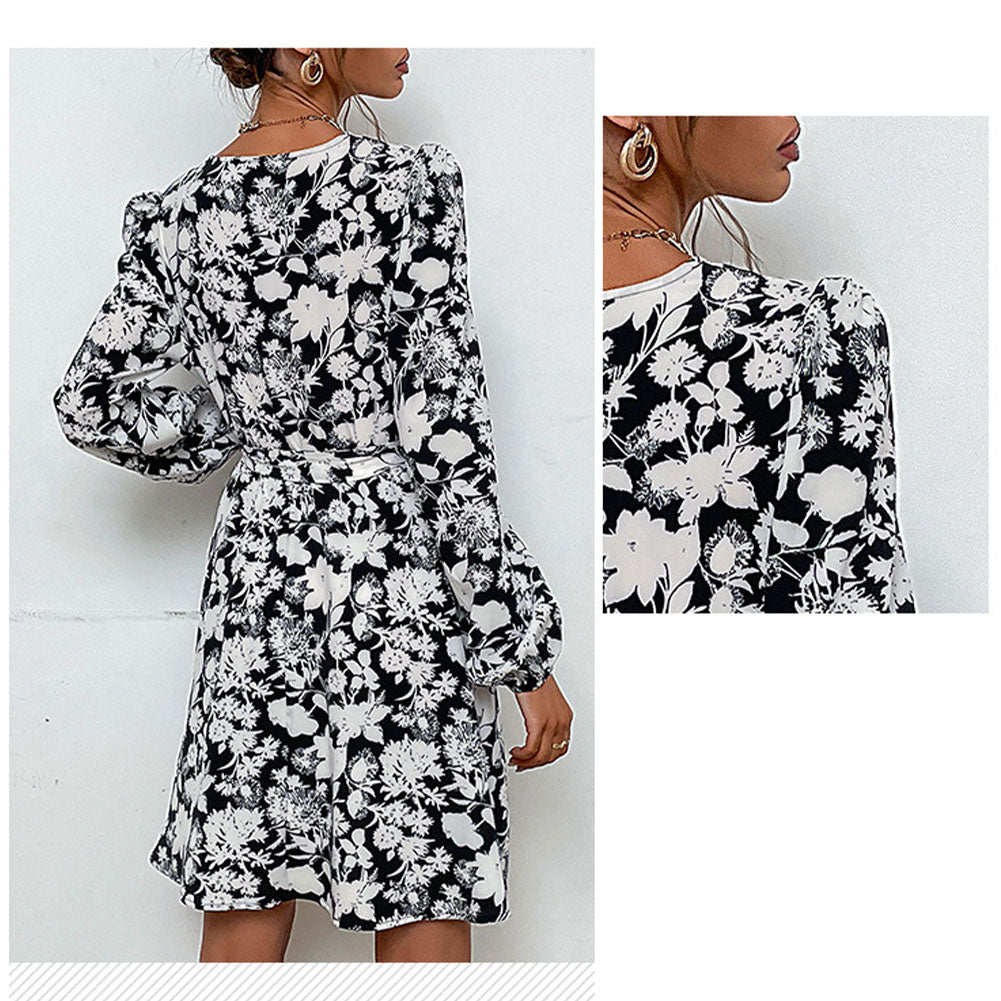 New V-neck Long-sleeved Printed Dress - Image 3