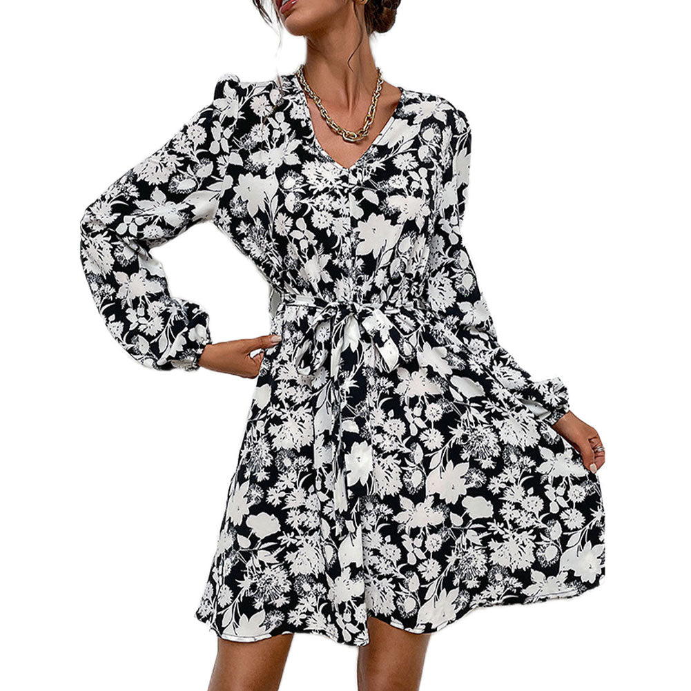New V-neck Long-sleeved Printed Dress - Image 4