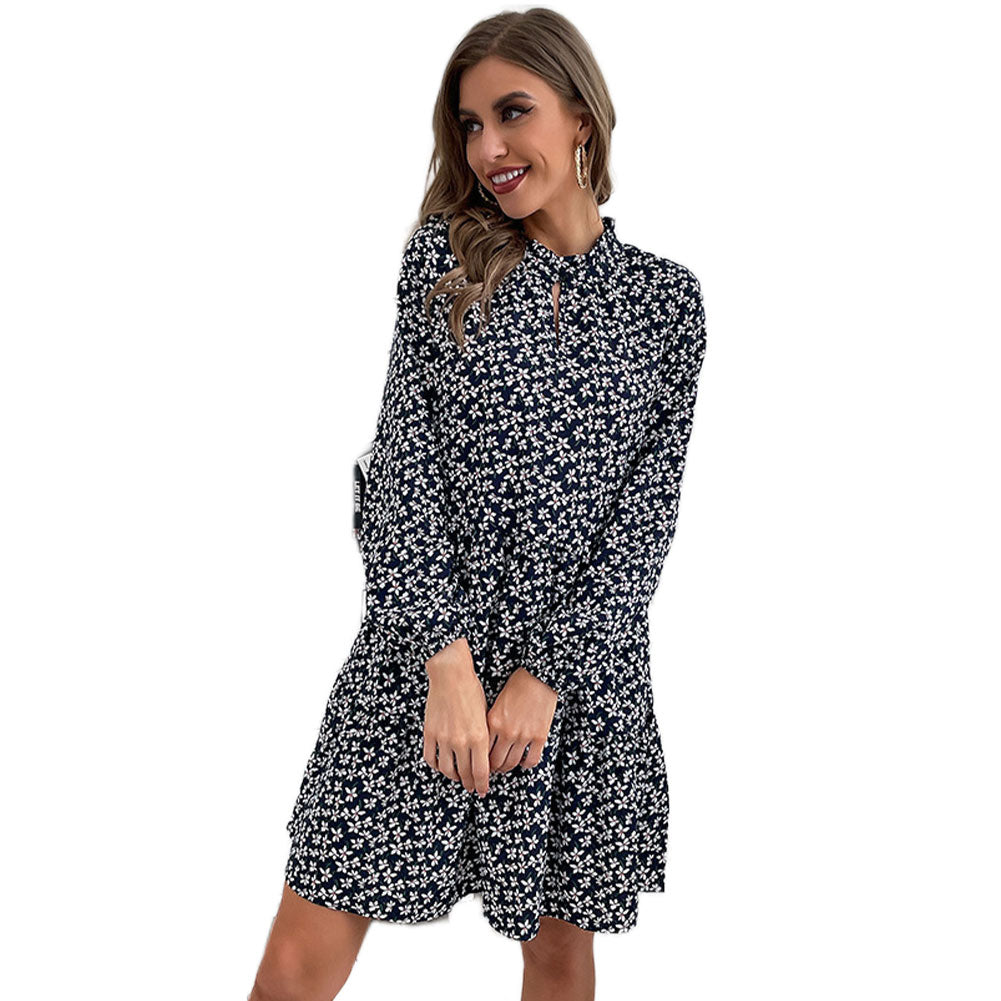 Women Long-sleeved Slim-fit Print Turtleneck Dress
