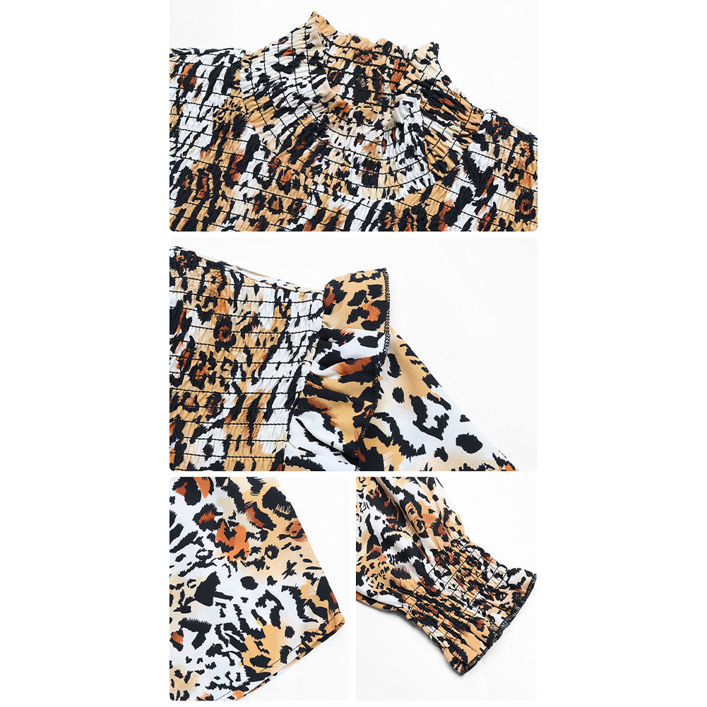 Fashion Women Clothing Tops Leopard Print Half Shirt