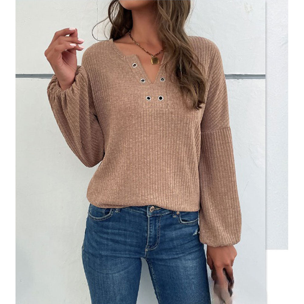 Alternative view of New Pit Strip Long-sleeved Solid Color V-neck Sweaters