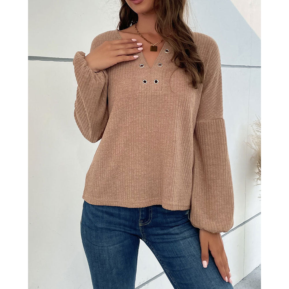 New Pit Strip Long-sleeved Solid Color V-neck Sweaters