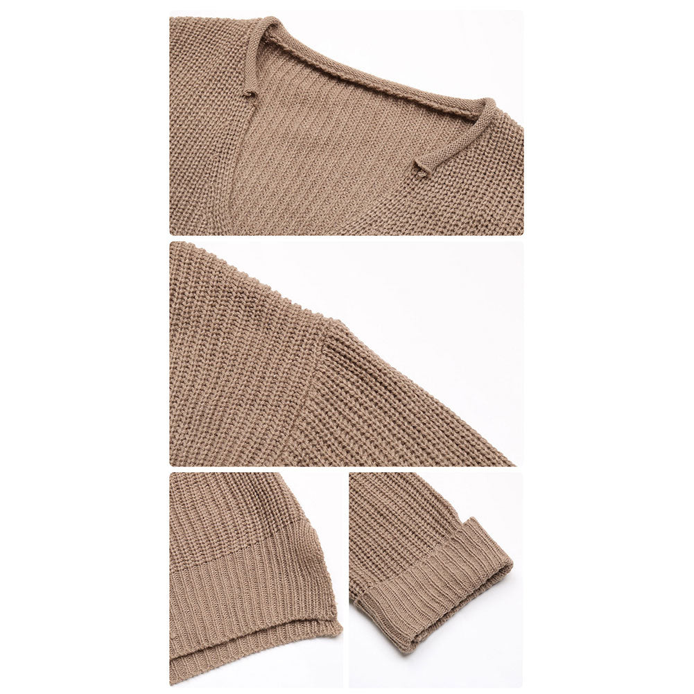 Women Long-sleeved Solid Color V-neck Sweaters