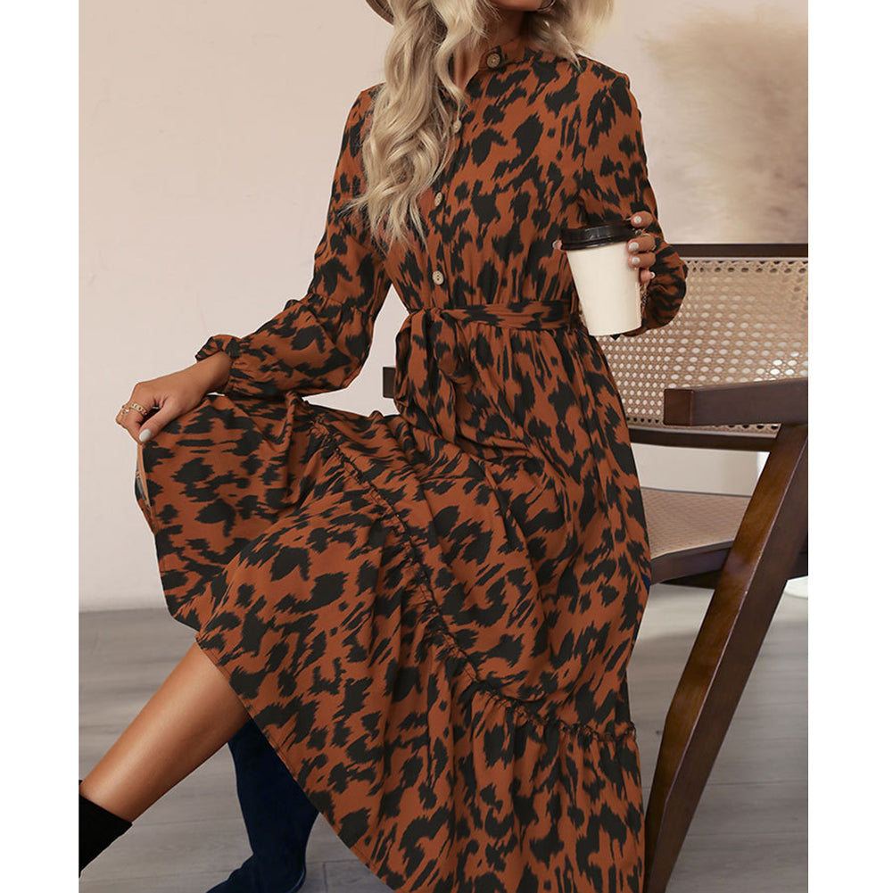 Alternative view of Long-sleeved Leopard Mid-length Dress Spring
