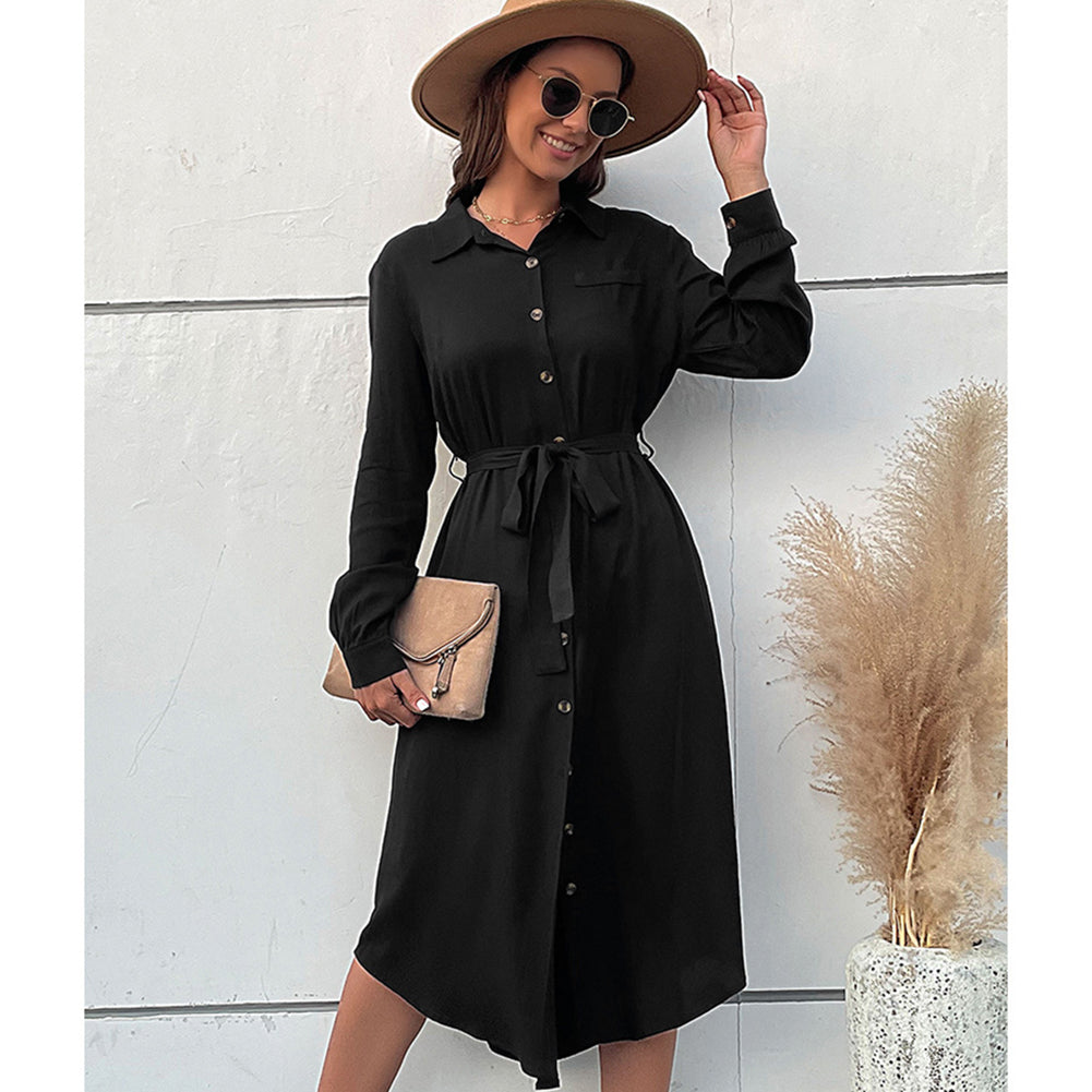 Alternative view of New Black Lapel Shirt Long Sleeve Dress PBY-108K