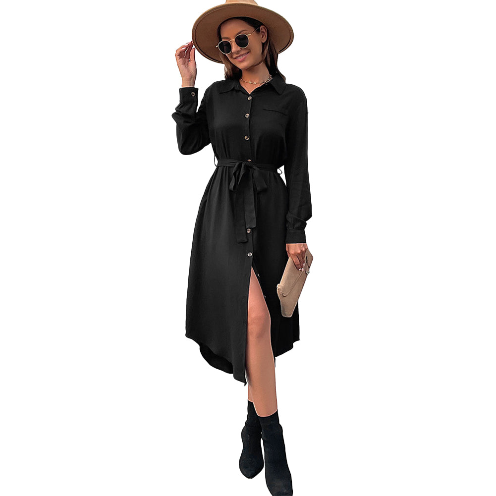 New Black Lapel Shirt Long Sleeve Dress PBY-108K - Image 4