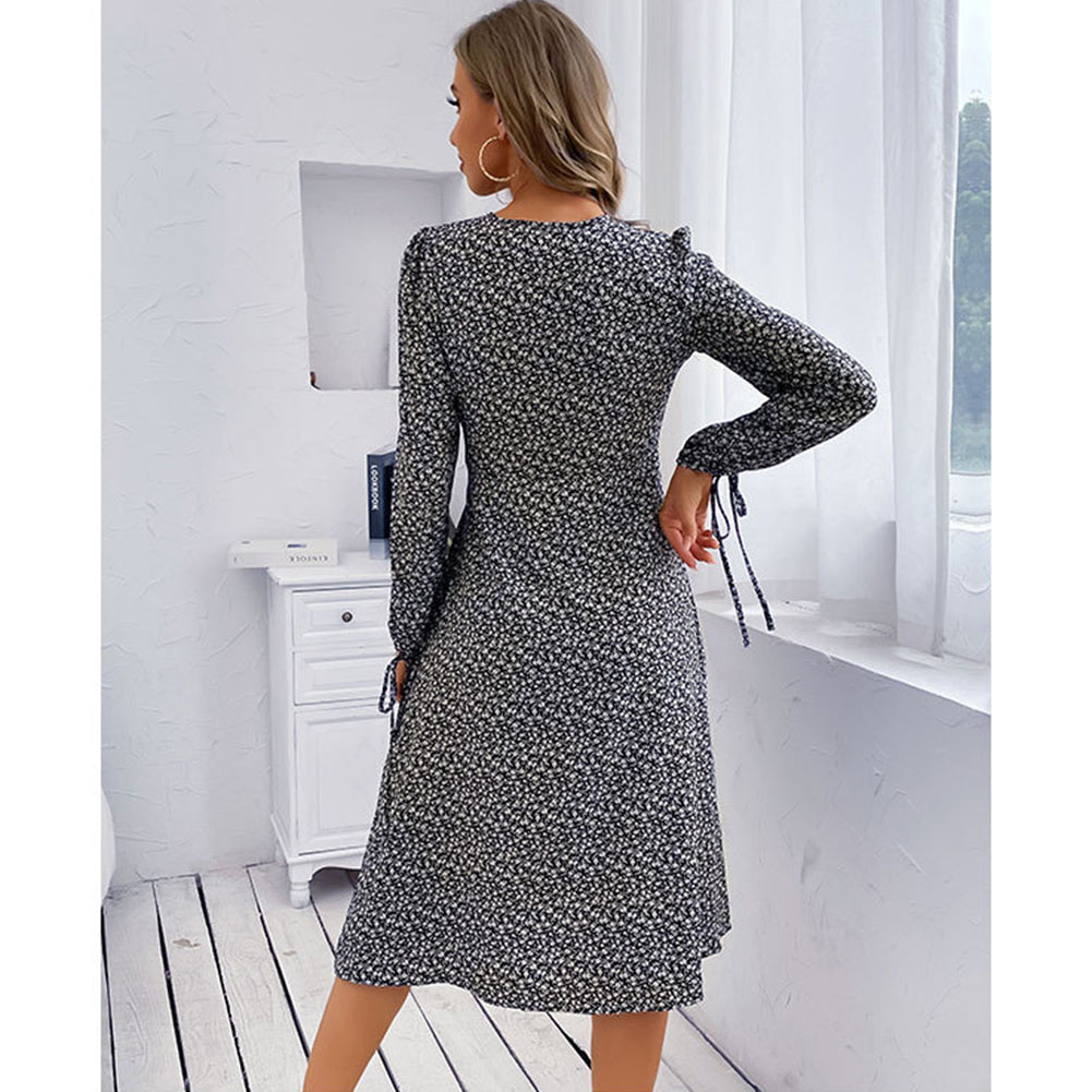 Alternative view of Women Autumn V-neck Printed Long-sleeved Split Dress
