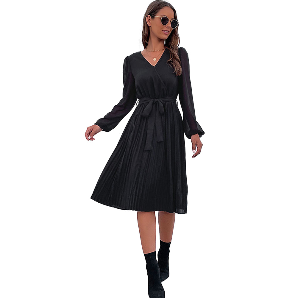 Alternative view of New Black Long Sleeve Pleated Inner Dress PBY-108T