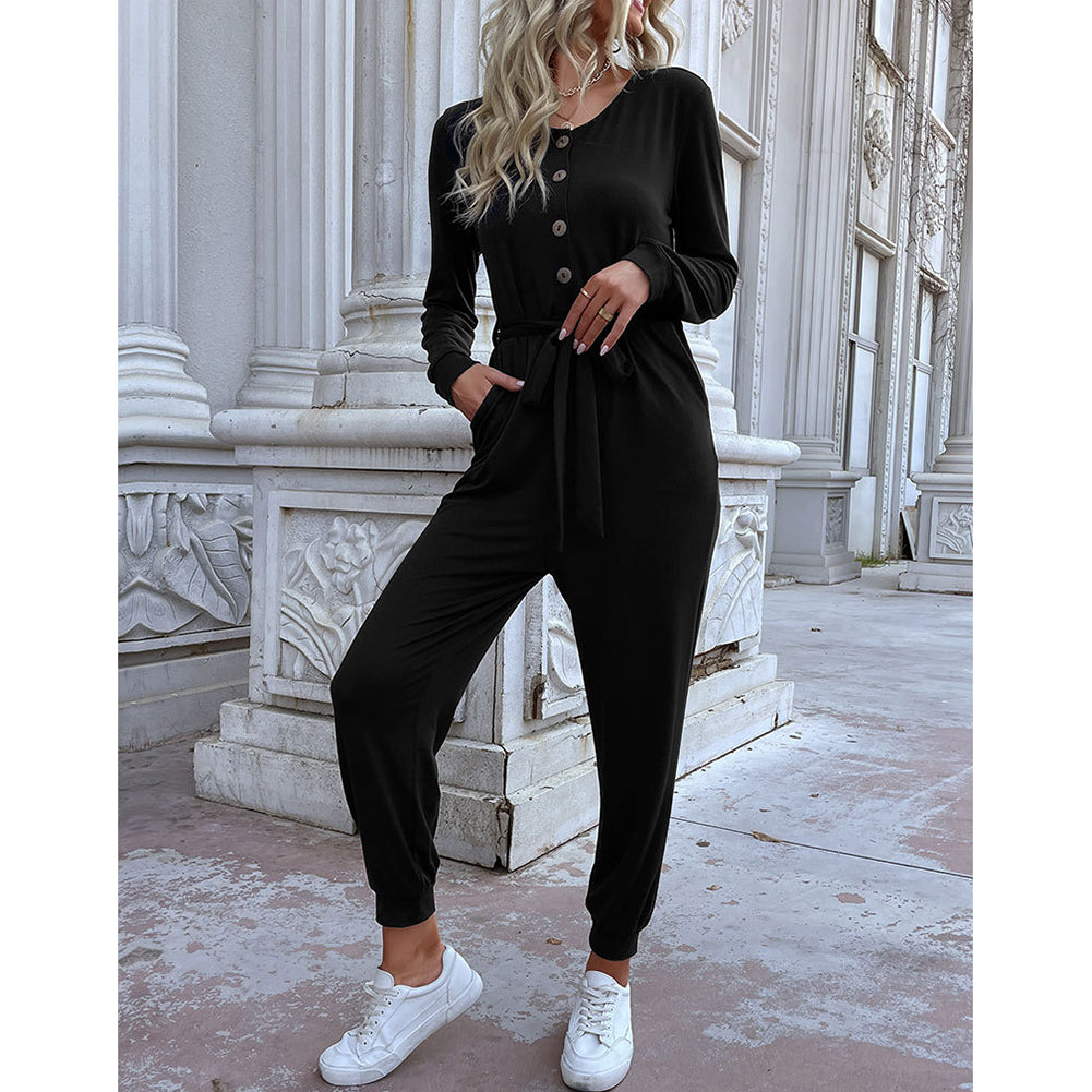 Casual Thin Long-sleeved Black Jumpsuit Pants