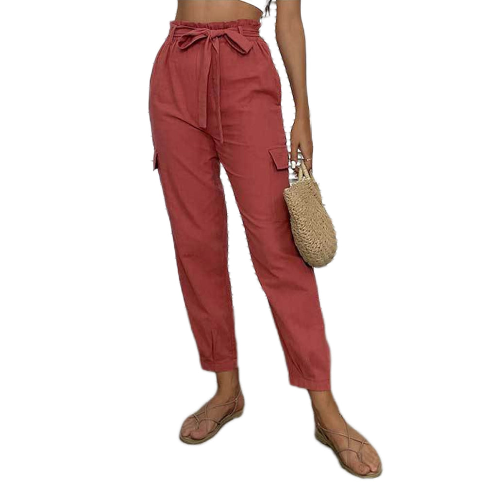 High Waist Casual Pants Red Skinny Cropped Pants