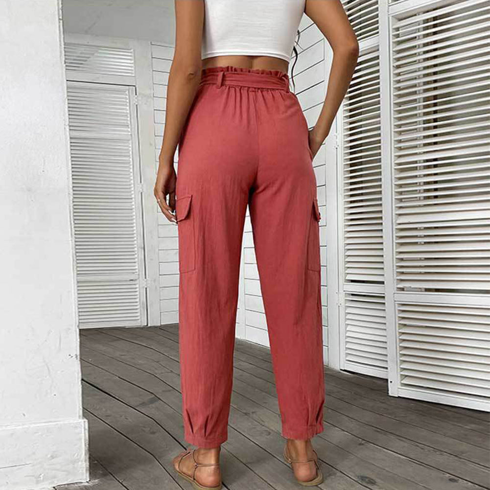 Alternative view of High Waist Casual Pants Red Skinny Cropped Pants