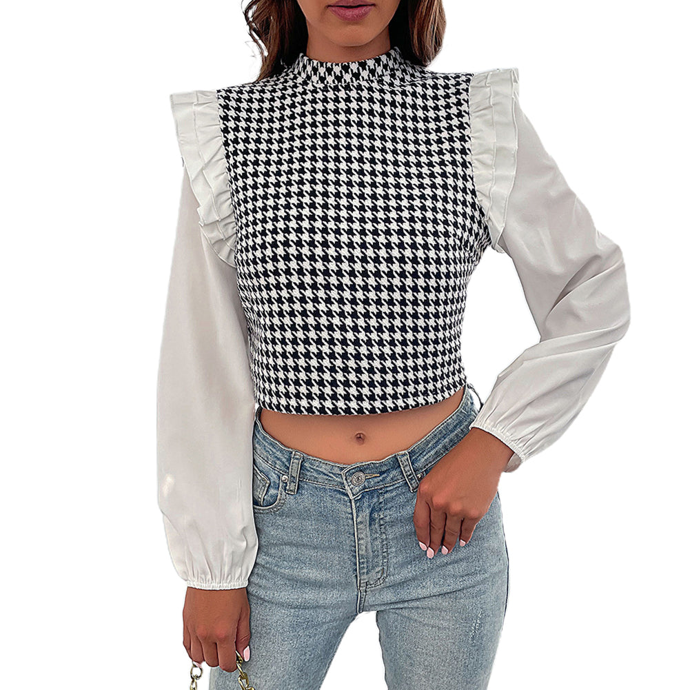 Alternative view of Half Turtleneck Long Sleeve Houndstooth Shirt Tops