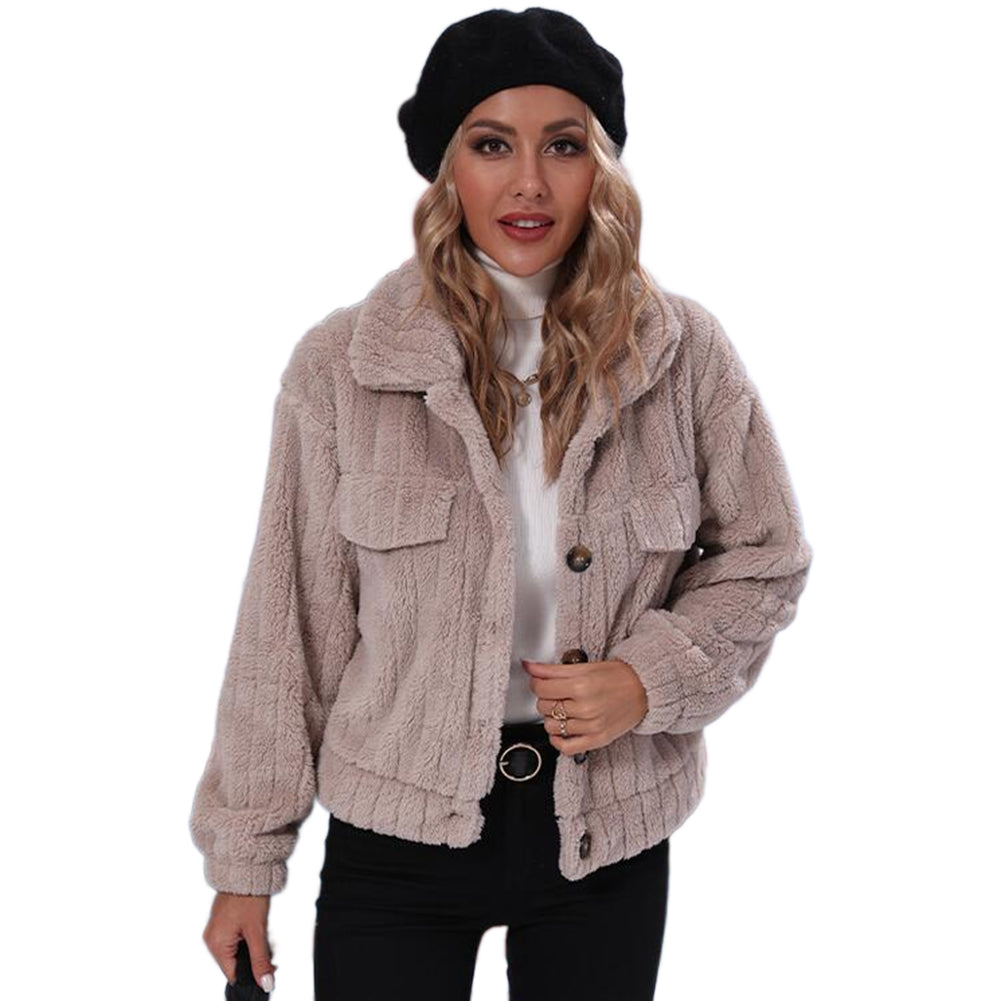 Women Lapel Collar Coat Loose-breasted Striped Casual Jacket PBY-10DP - Image 3