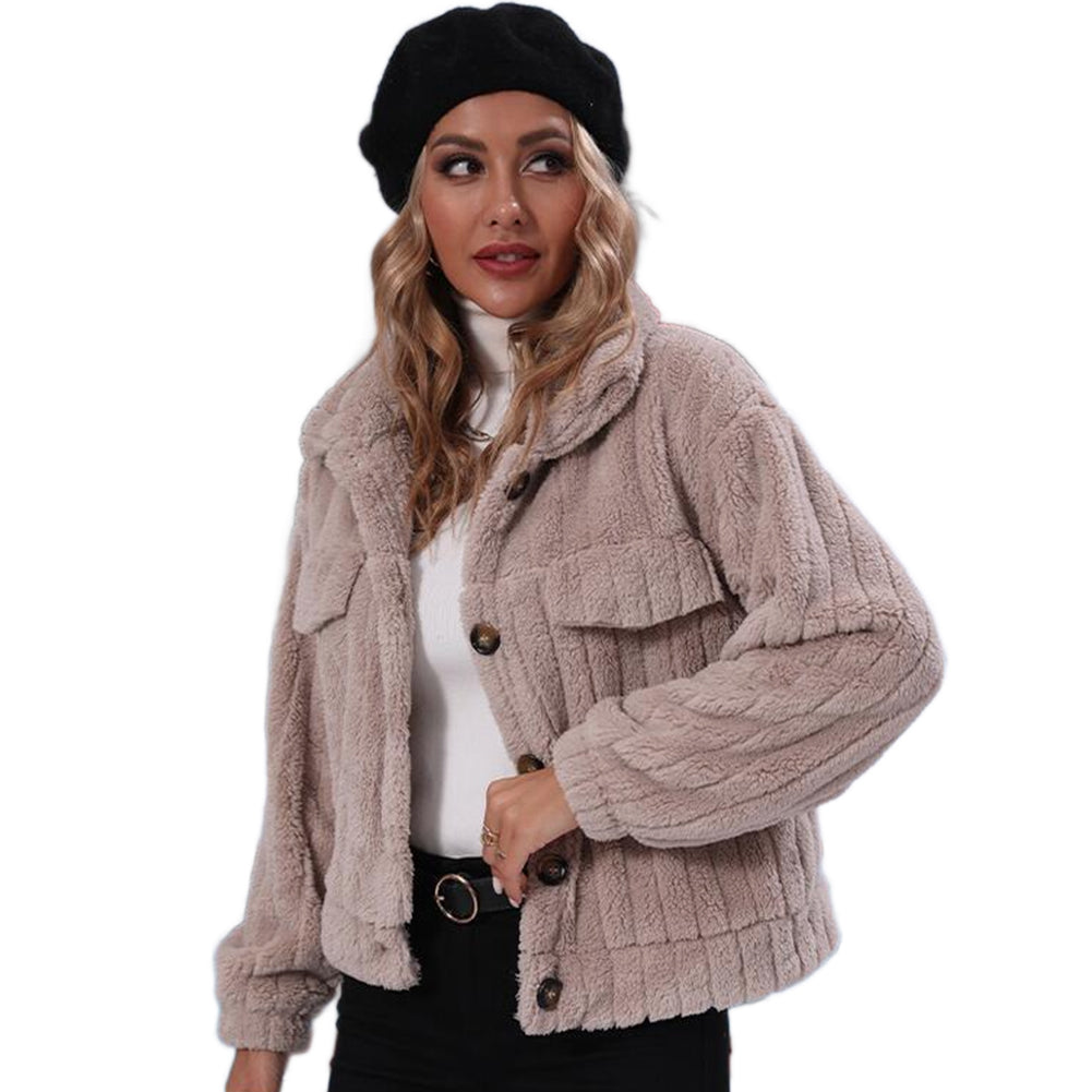 Women Lapel Collar Coat Loose-breasted Striped Casual Jacket PBY-10DP - Image 4