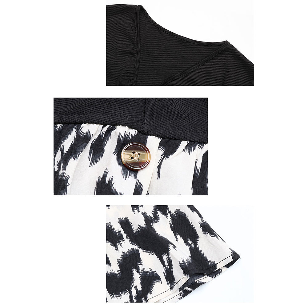 Women Fashion Spring New V-neck Long-sleeve Stitching Dress - Image 3