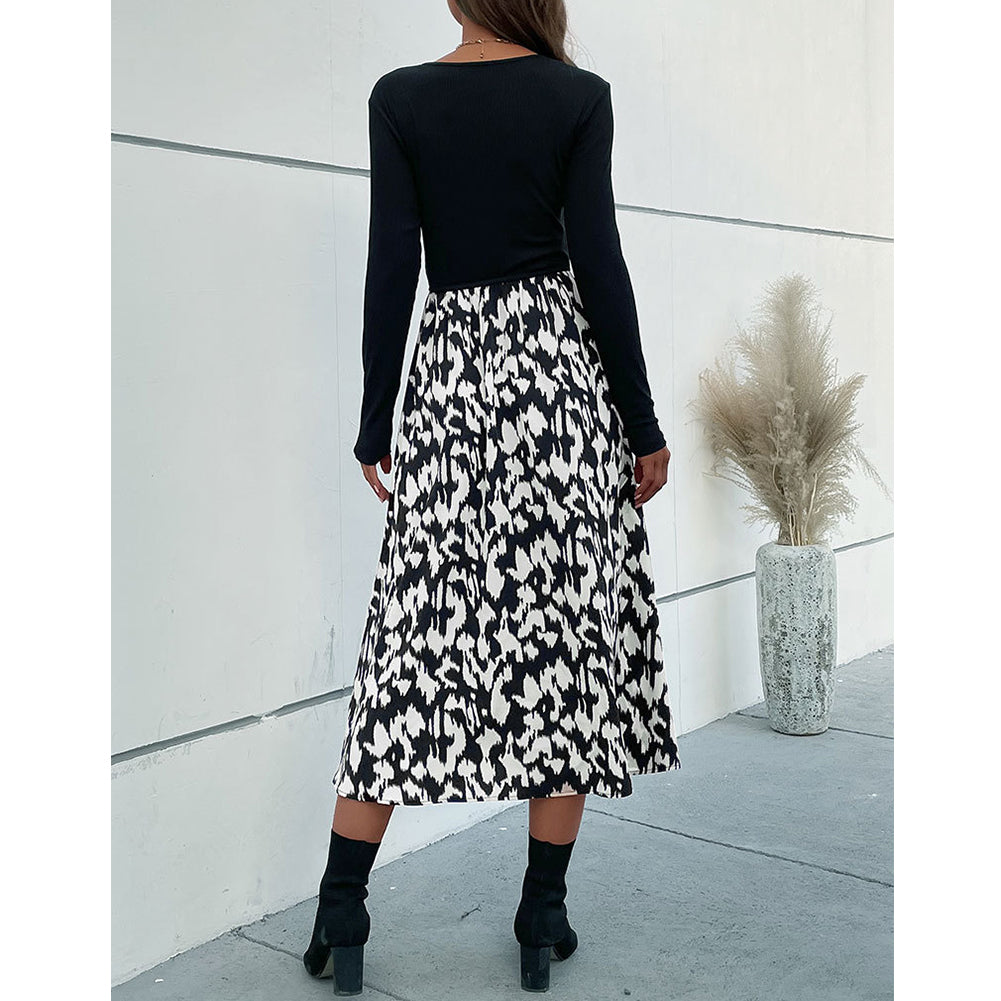 Women Fashion Spring New V-neck Long-sleeve Stitching Dress - Image 5