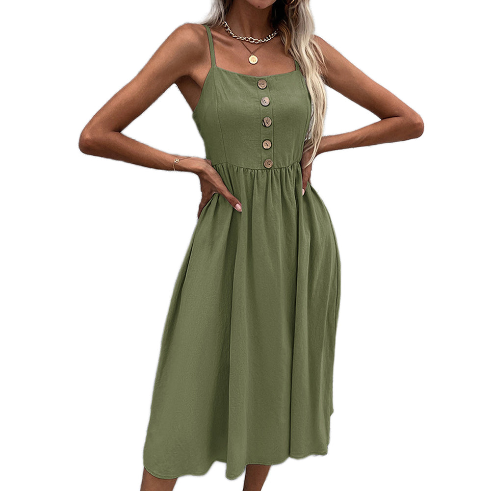 Alternative view of Cotton And Linen Suspenders Sleeveless Open Back Dress
