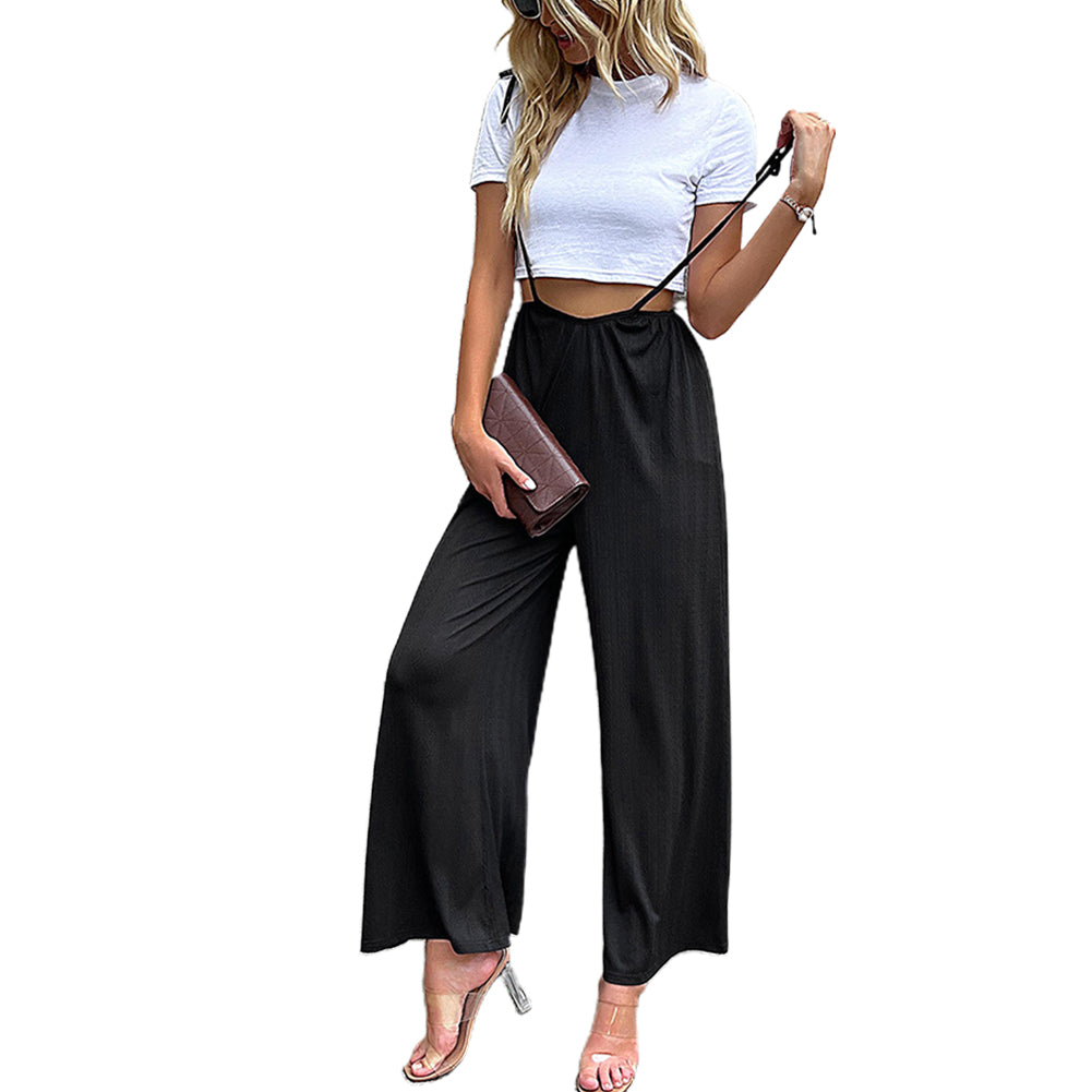 Women Pants Casual Suspenders Wide-leg Jumpsuit