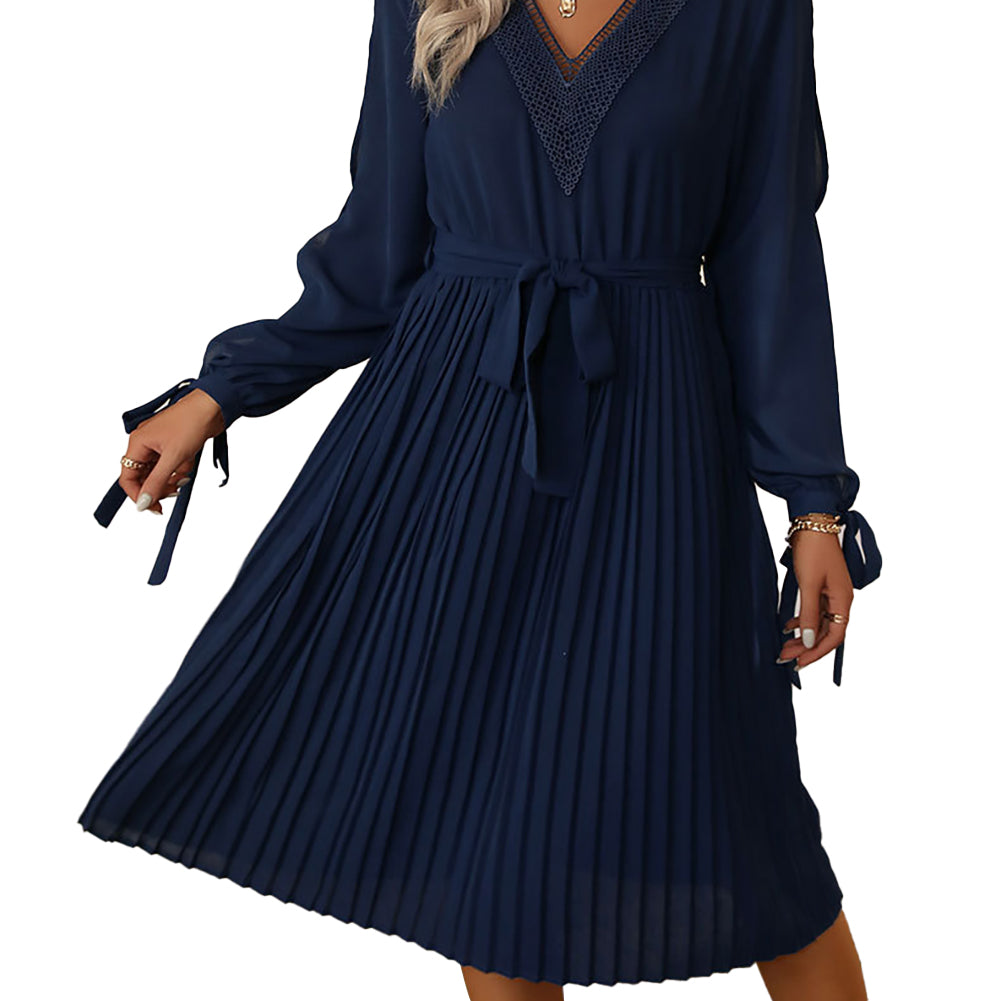 Women Temperament Hollow Long-sleeved Dress