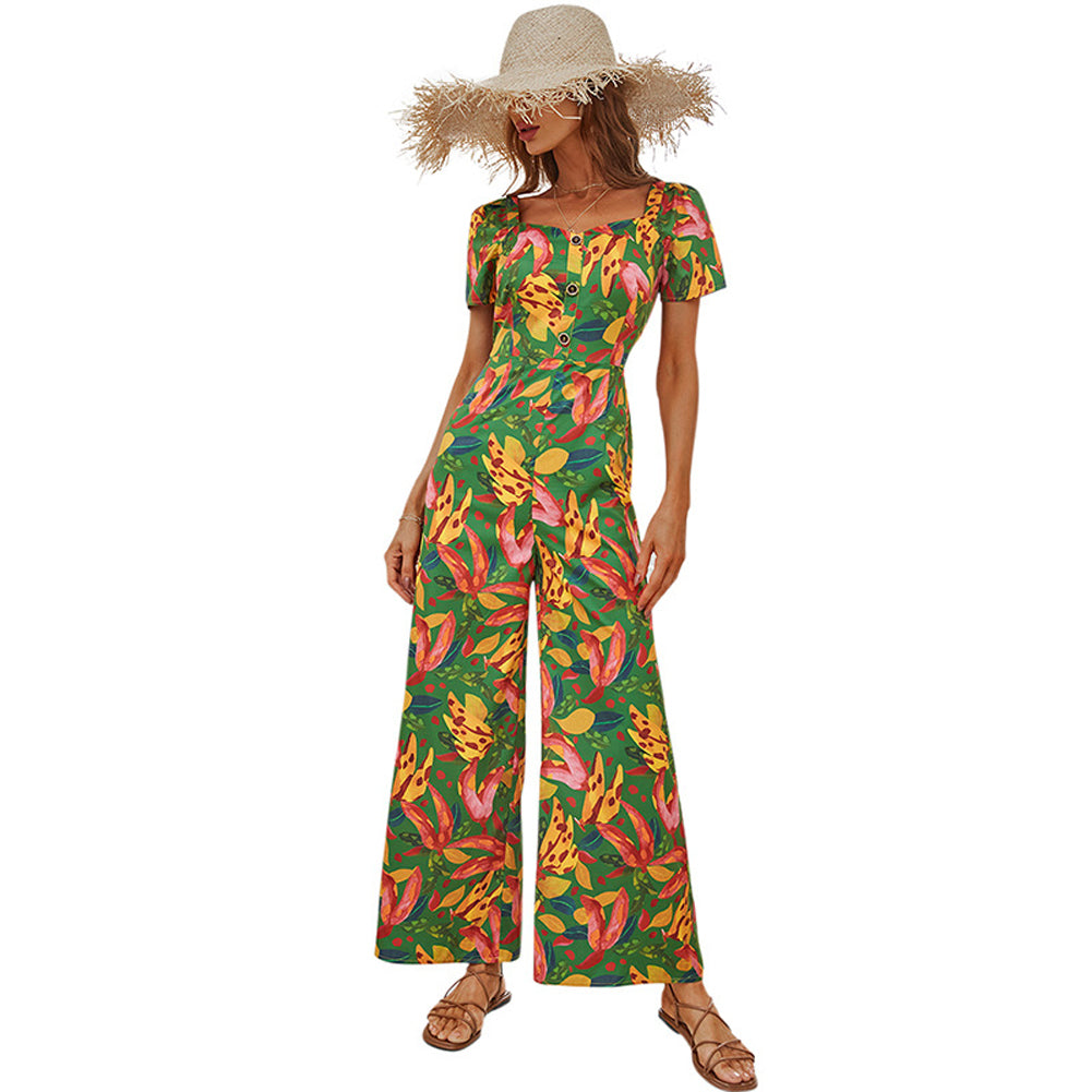 Alternative view of Women Long Jumpsuit Floral Printing High Waist Slim Fit