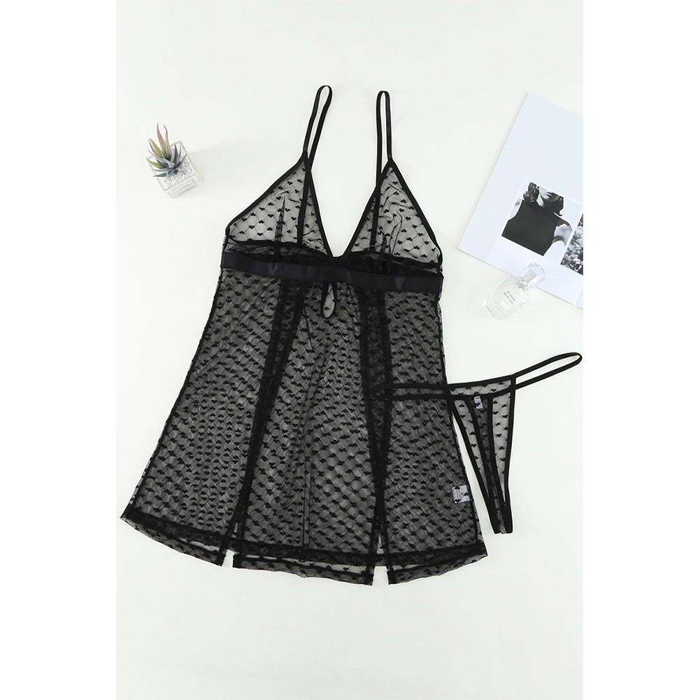 Alternative view of Heart-shaped Mesh Lace See-through Sexy Nightdress