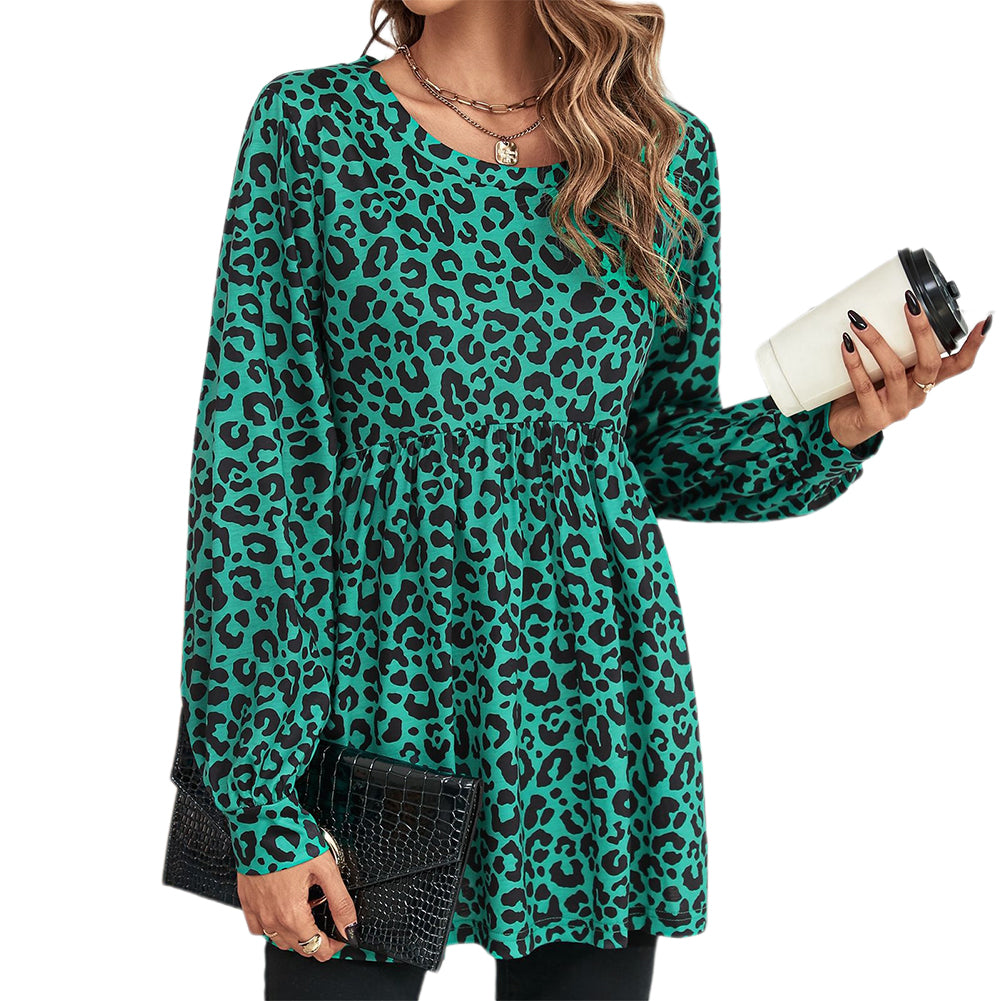 Women Fashion Loose Leopard Print Long-sleeved Tops - Image 3