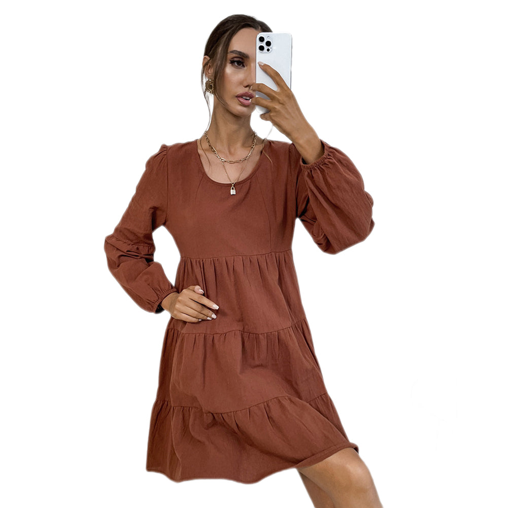 Alternative view of Women New Fashion Short Solid Color Long-sleeved Dress