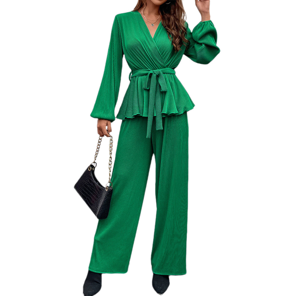 Women Spring Summer Knitted Belt Two-piece Suit