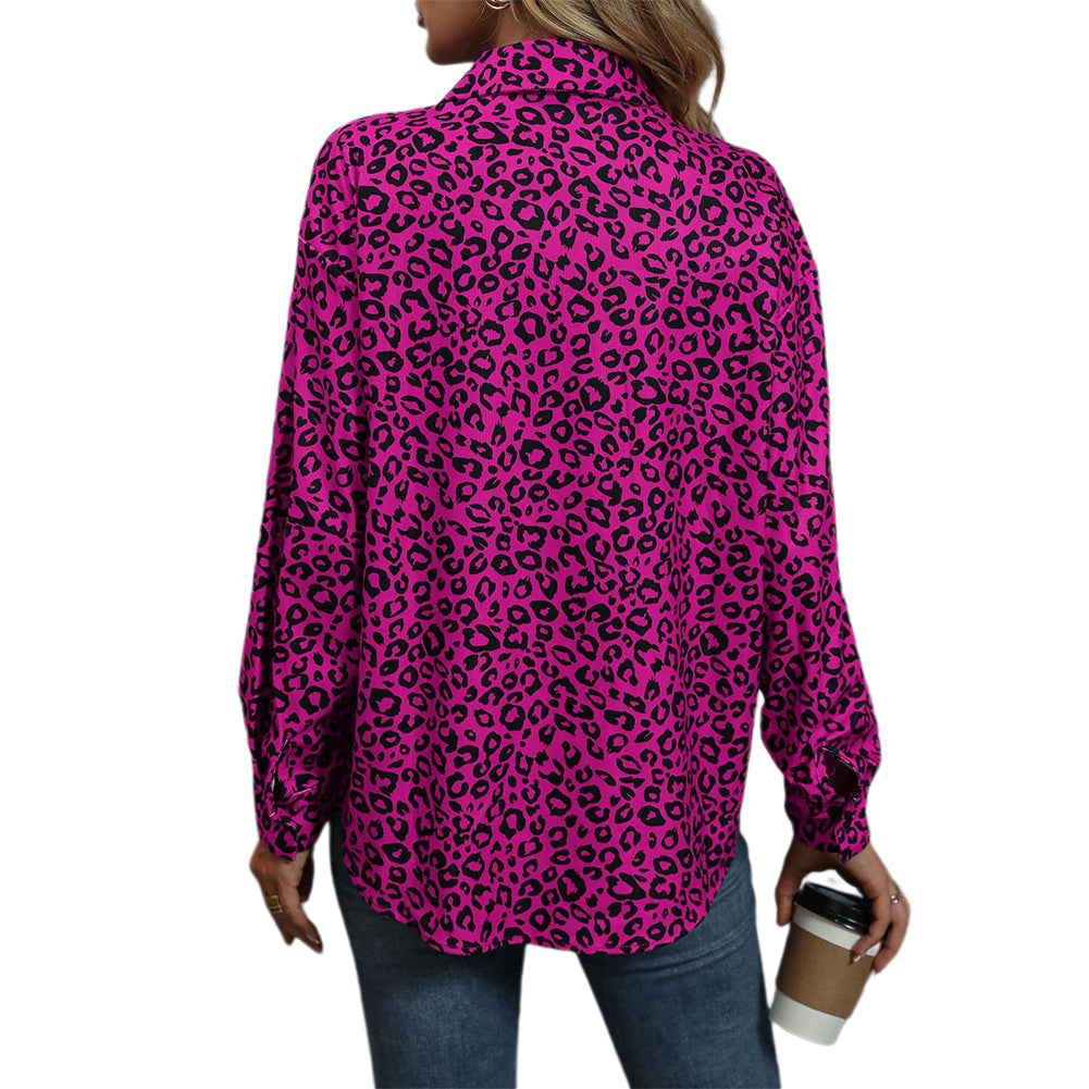 Women Shirt Jacket Leopard Lapel Corduroy Casual Jacket