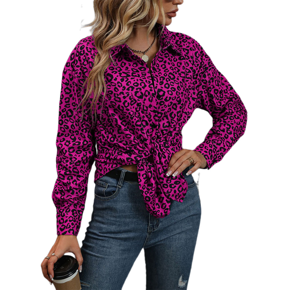 Alternative view of Women Shirt Jacket Leopard Lapel Corduroy Casual Jacket