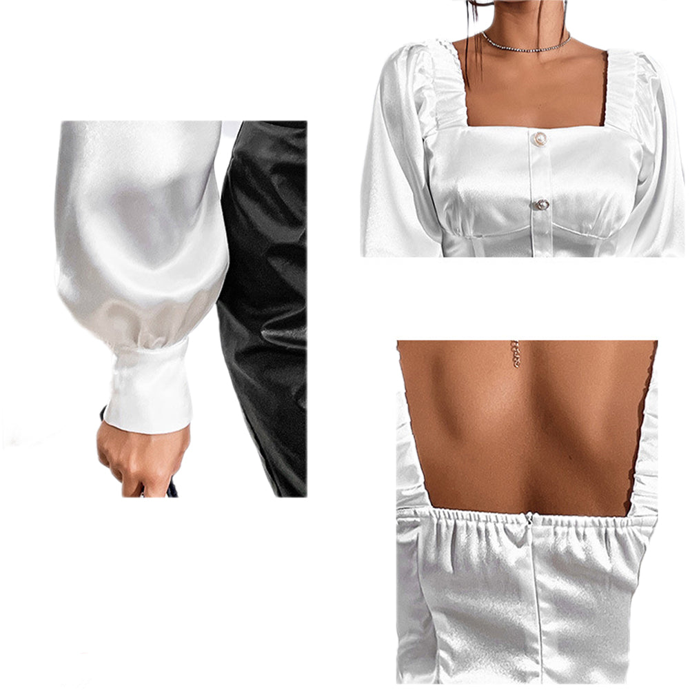 Alternative view of Women Tops Satin French Square Collar Shirt