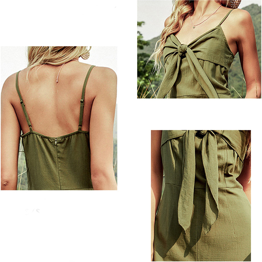Backless Bowknot Sling Sexy Long Splicing Loose Jumpsuit