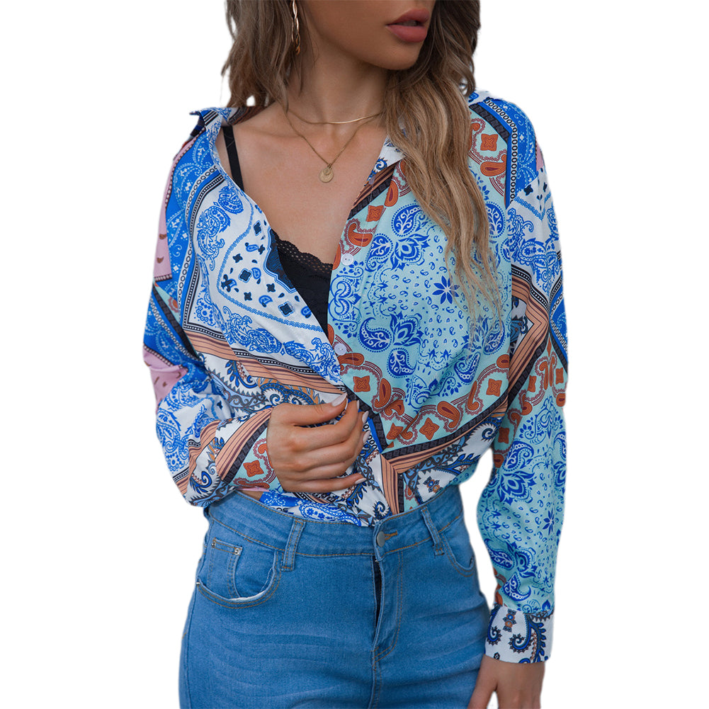 Alternative view of Printed Ladies Shirt Bohemian Style Long Sleeve Shirt