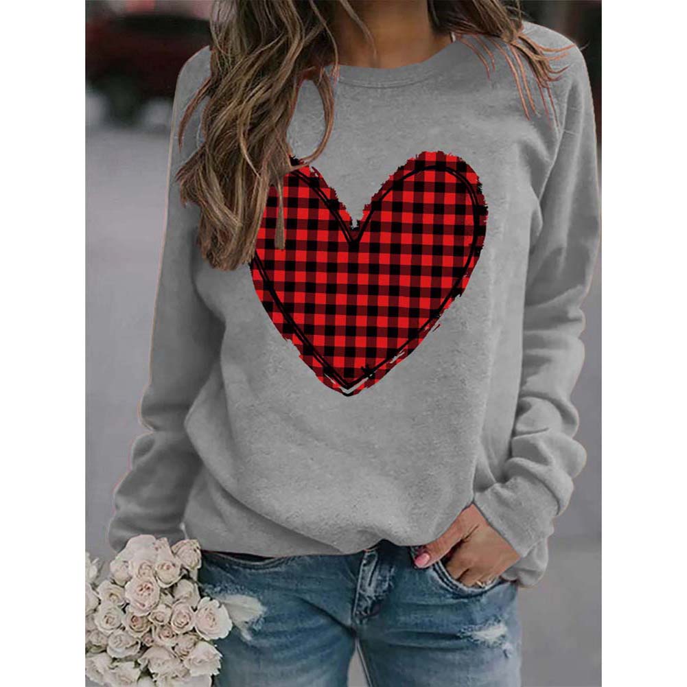 Valentine Day New Women Plaid Love Print Sweaters
