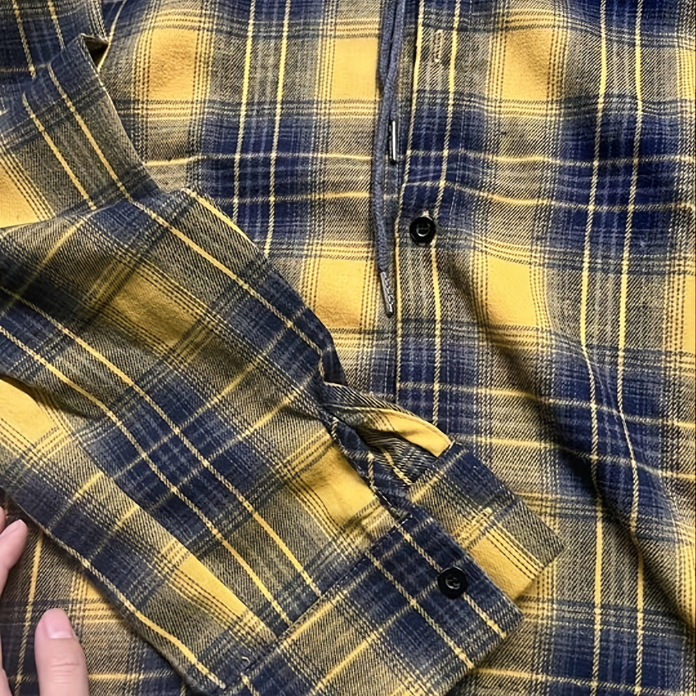 Men Casual Hooded Plaid Shirt