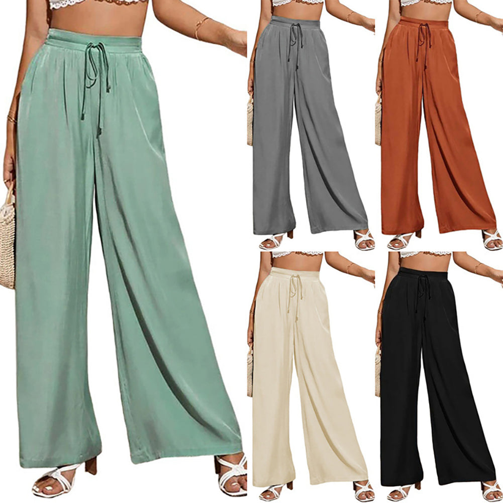 Solid Elastic Waist Loose Wide-leg Pants