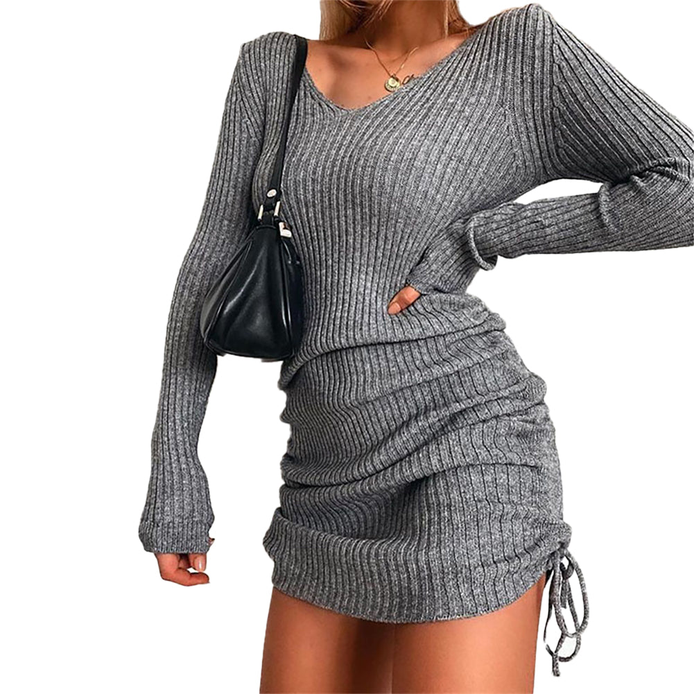 Sexy Slim Skirt Pleated Drawstring Bottoming Dress - Image 3